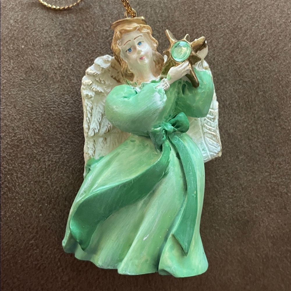 VTG 1995 Avon Birthstone Angel Ornament - November - Peridot Green